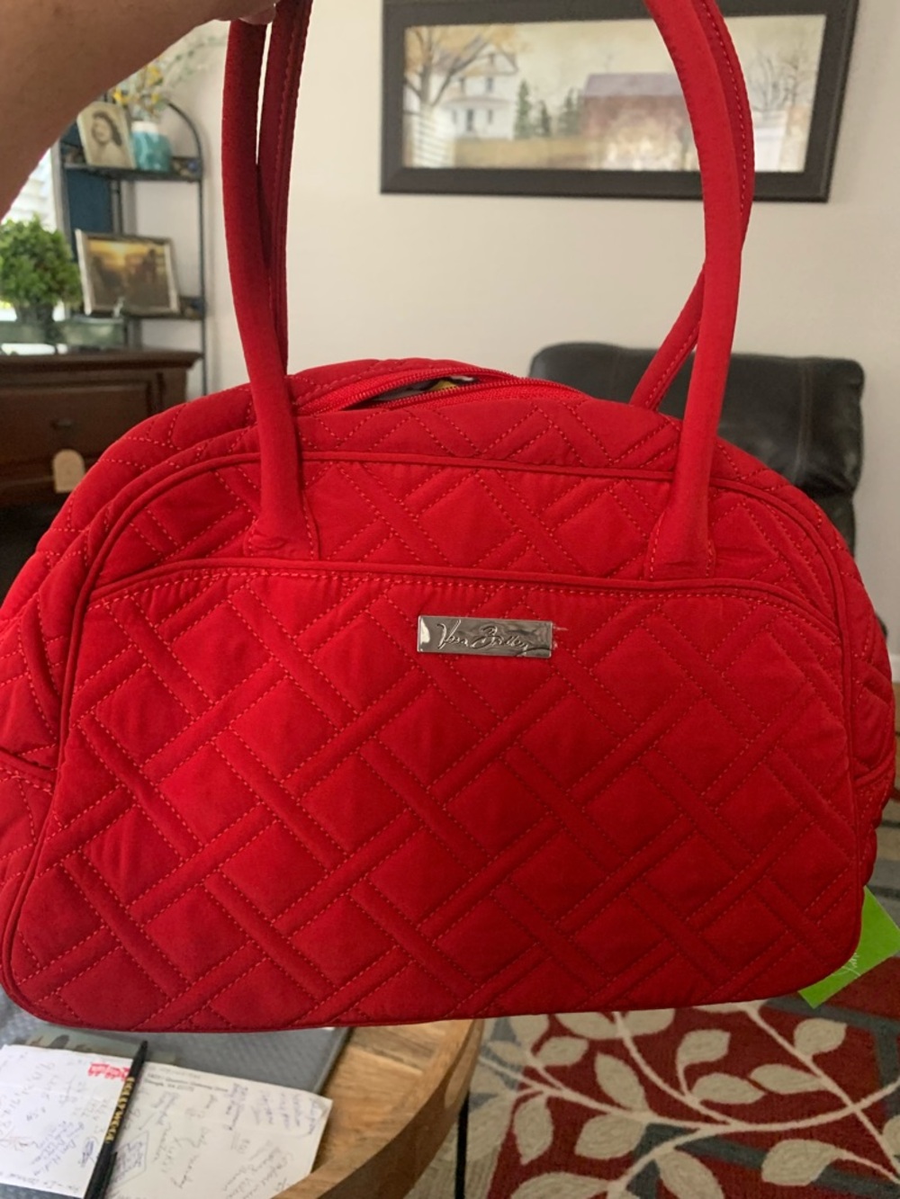 Vera Bradley’s Medium Bowler with Coin Purse and Trifold Wallet, Tango Red, NEW